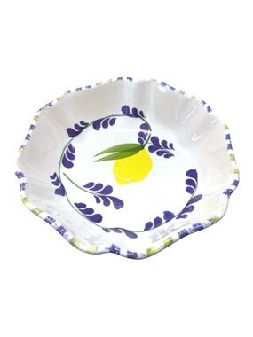 La Tavola Hand Painted Ceramic Bowl Lemon & Purple Floral Italy 9.75” NWT
